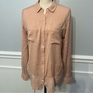 Ann Taylor Loft Women’s Button Up Salmon Pink Blouse Long Sleeve Size Medium